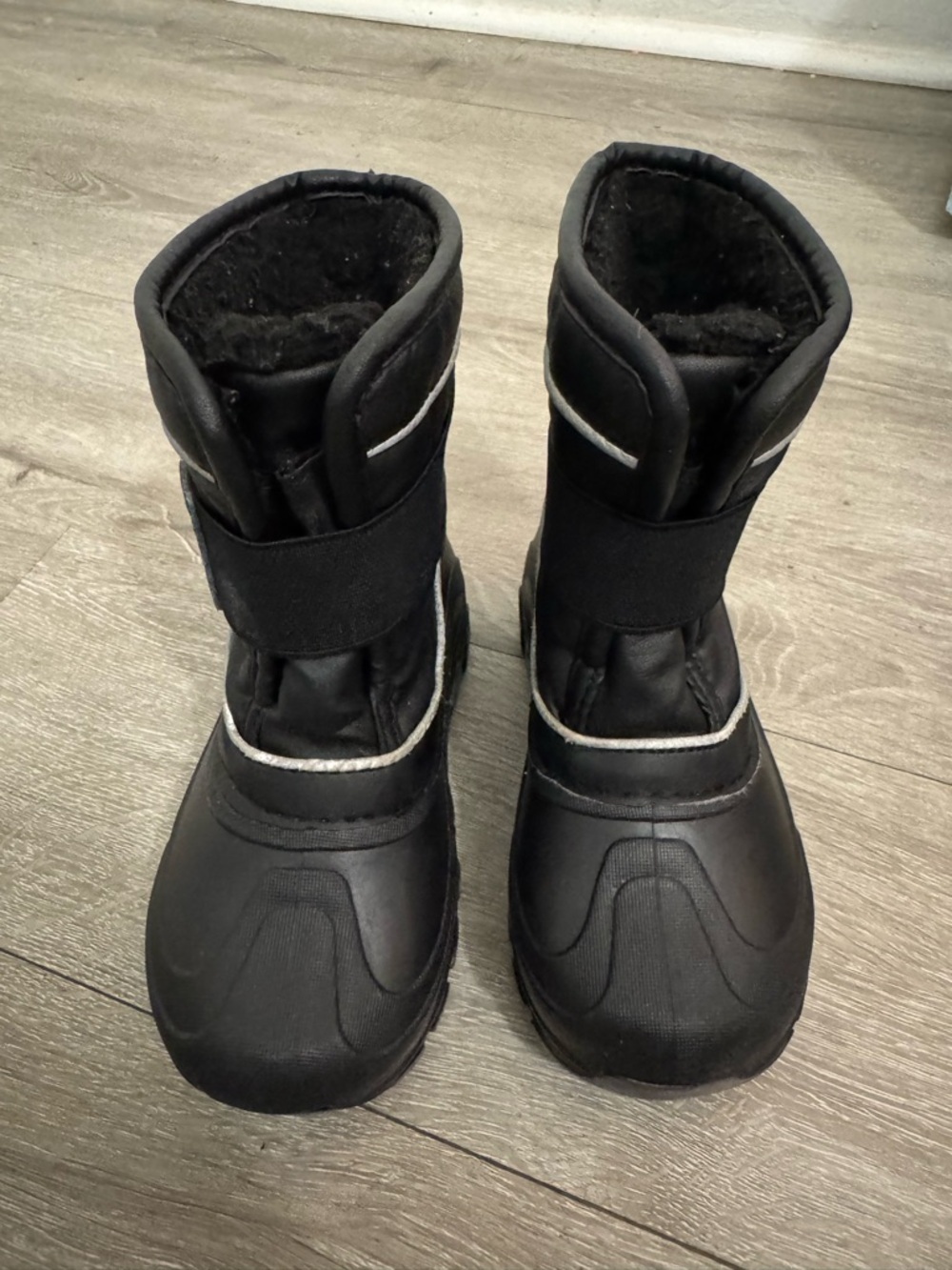 Black Winter Snow Boots Kids US 9/10 Insulated Faux Fur Hook Loop